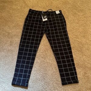 New! Pull & Bear mens large 40 black check tailored joggers
